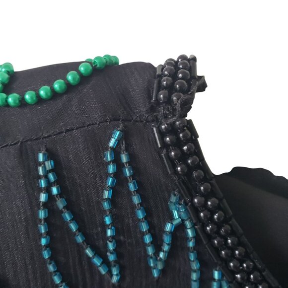 Vintage Sweelo Beaded Sequin Dress 80s Prom Cocktail Black Rainbow Glam Fancy - Picture 15 of 15